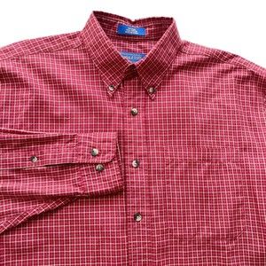 Pendleton Mens Cotton Button Shirt Down Shirt Red Mini Check Long Sleeve Size M